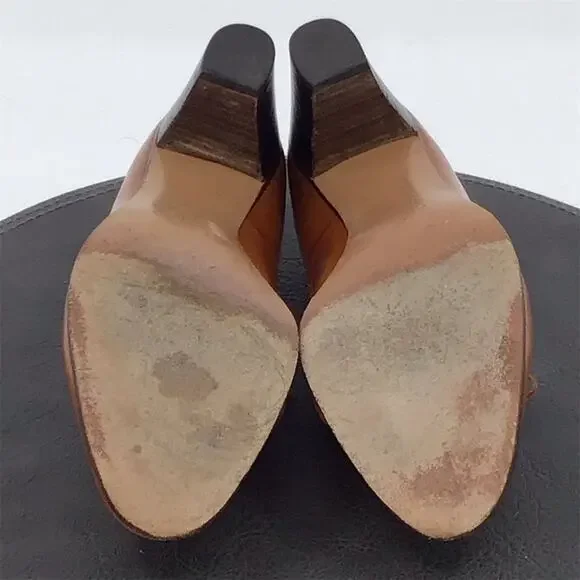 Los Pequenos Suizos Espana Womens Size 8.5 Brown Leather Wingtip Brogue Heels - Picture 6 of 10